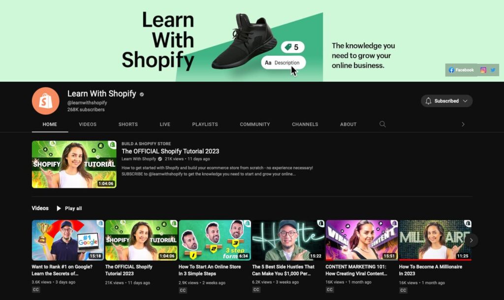 Learn With Shopify YouTube Channel